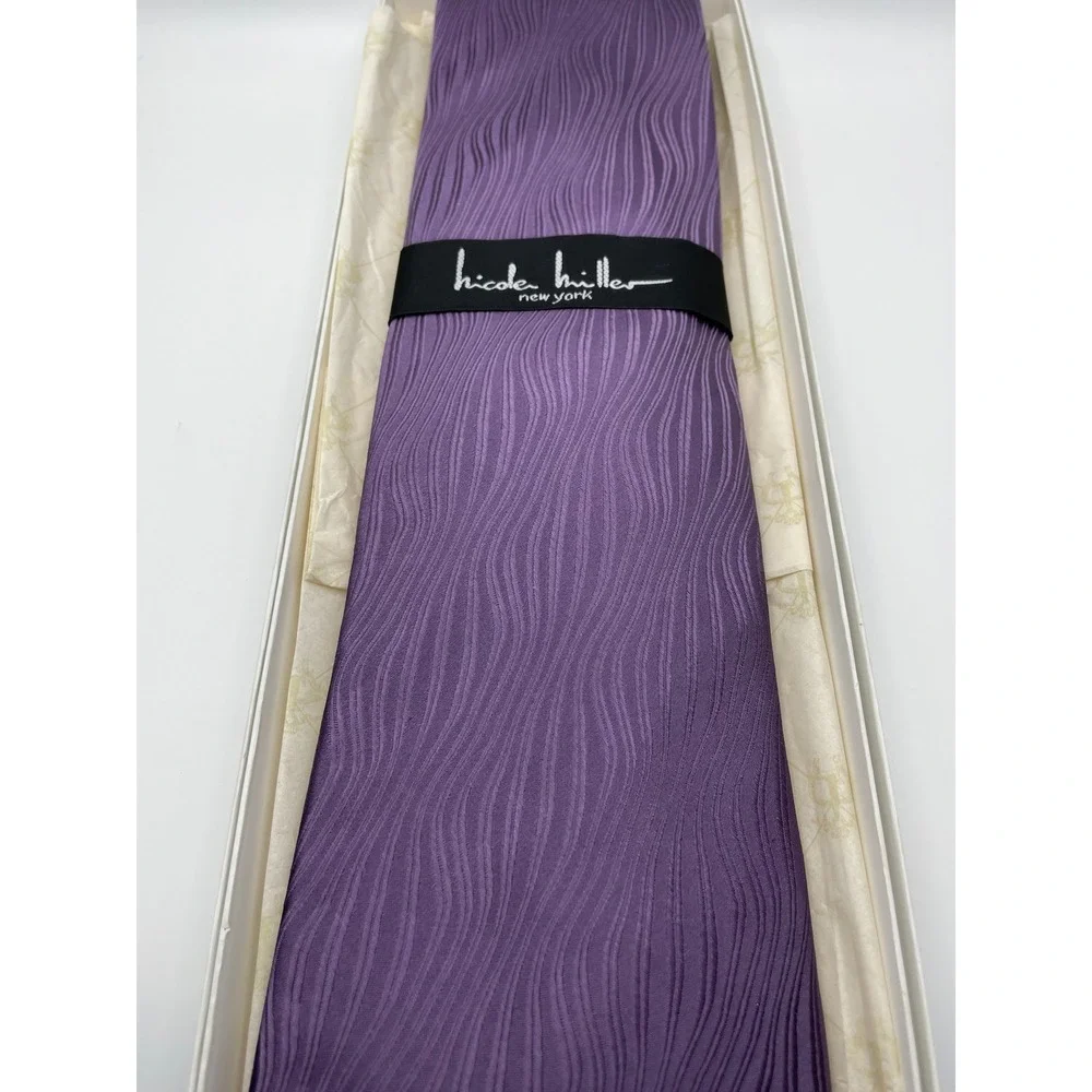 Nicole Miller New York Mens Purple Wavy Ripple Silk Necktie NY050009-999 NEW - Picture 3 of 5